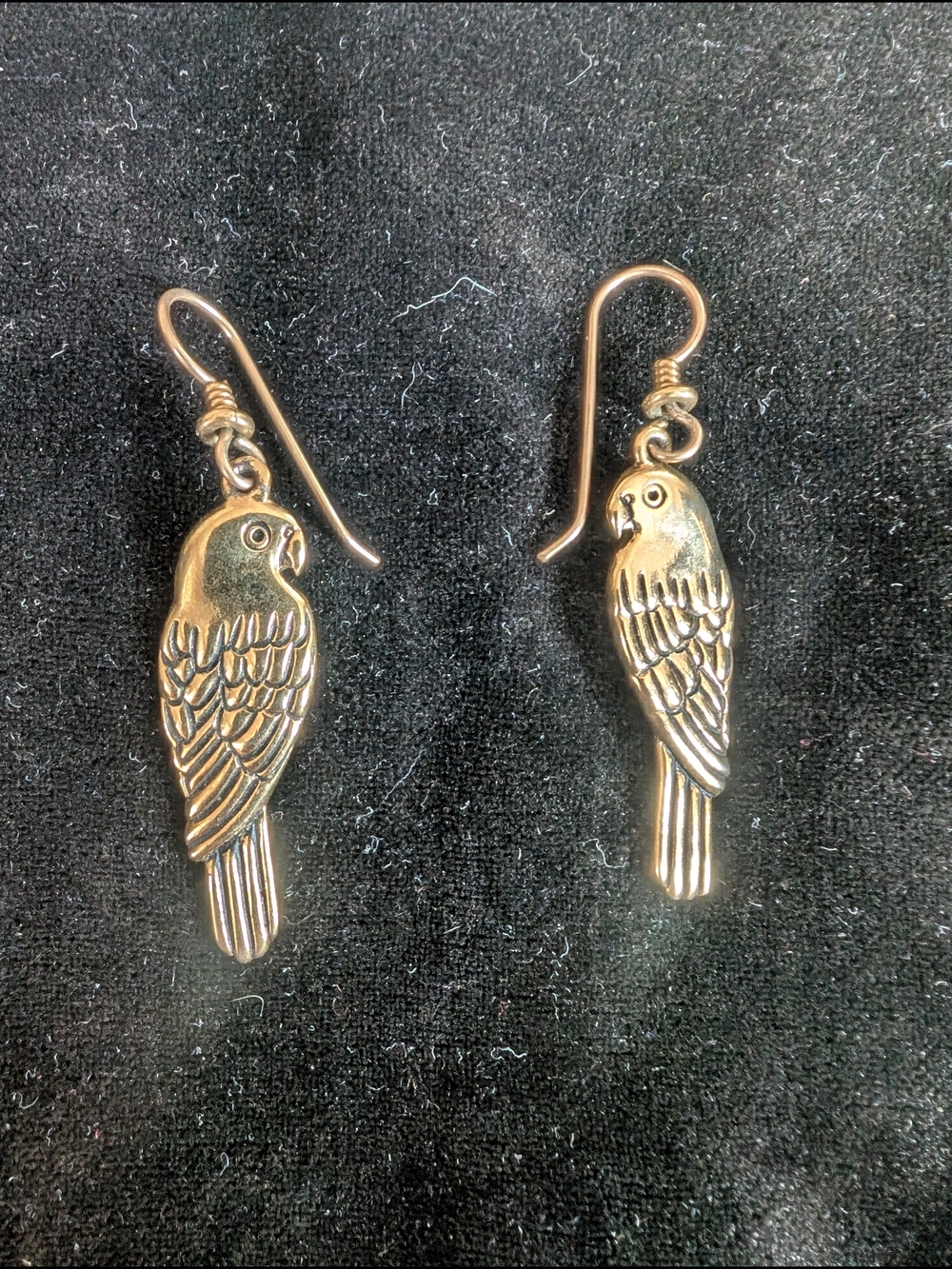 Parrot Dangle Earrings - Gold Tone Bird Design